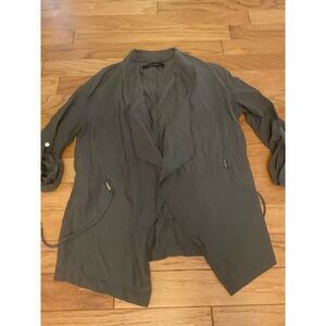 Zara, women's green open rolled 3/4 sleeve cardigan/jacket size medium